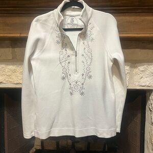 Tommy Bahama White Cotton Half Zip Pullover Sweater Size Small